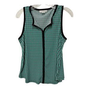Liz Claiborne Top Womens Medium Sleeveless Green Black White Office Chic Career